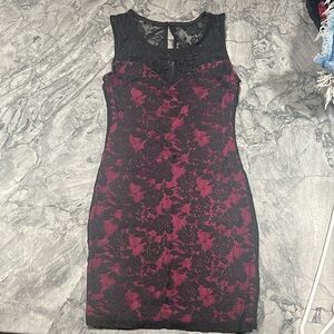 Wet Seal Fuschia / Black Lace Overlay Sweetheart Minidress